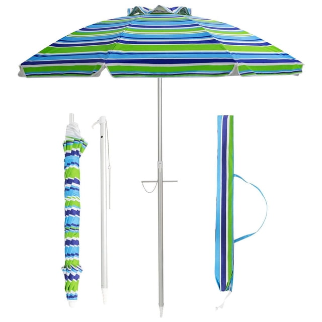 Sombrilla de playa Portátil Costway Inclinación Regulable Azul y Verde 198 x 213 cm