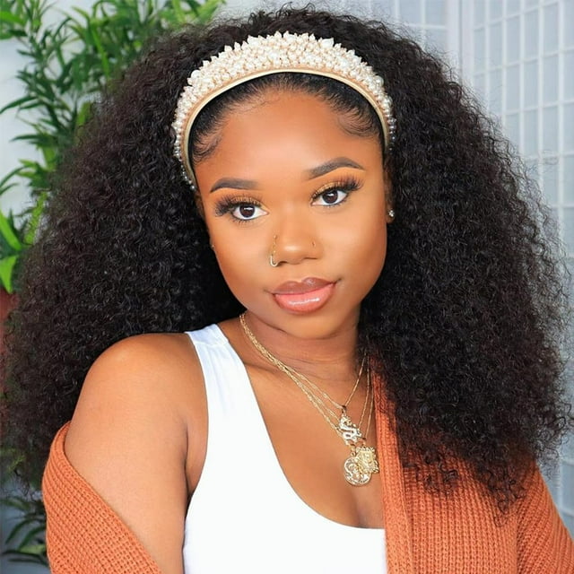 Rebasar Peluca De Cabello Humano Con Diadema, Onda Profunda, 18.0 In, Rizada, Peluca De Cabello Humano Para Mujeres Negras, Cabello Humano Sin Pegamento, Sin Encaje Frontal, Cabello Virgen Brasileño,