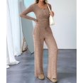 thumbnail image 6 of Women'S 2 Piece Matching Lounge Sets Fall Fashion Outfits Henley Neck Sweater Top Wide Leg Pants Sweat Suits Khaki S, 6 of 9