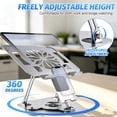 thumbnail image 3 of ASKITO Cooling Laptop Stand, 2-in-1 Phone/Laptop Stand for 10"-17'' Notebook, 360° Rotatable Height Adjustable & Foldable Protable, Silver, 3 of 7