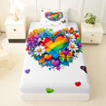 thumbnail image 4 of Manfei Rainbow Love Heart Twin Sheets, Butterfly Groovy Flower Bedding, White Blue, 3 Pieces, 1 Flat Sheet, 1 Fitted Sheet and 1 Pillowcase, 4 of 6