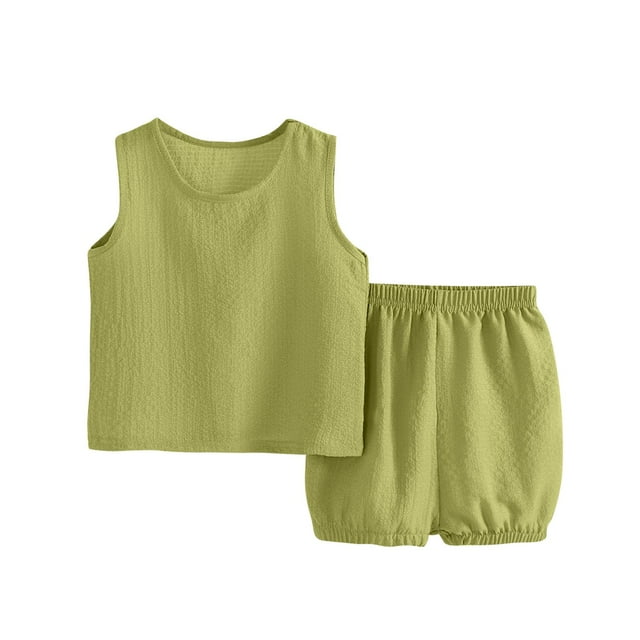 IFNWSV Ensembles d'Été pour Garçons Mode Décontractée Sans Manches Col Rond Col Bouton Imprimé Ensembles de Shorts 2 Ans