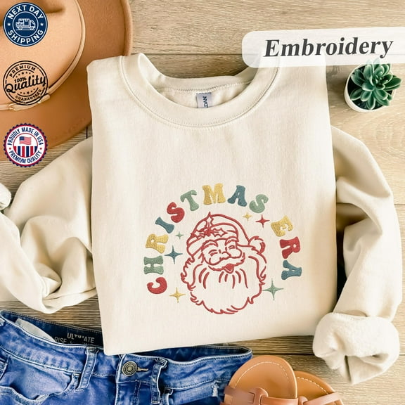 Embroidery Sweatshirt, Christmas Era Hoodie, Trendy Christmas Sweatshirt, Snowman Hoodie, Santa Claus Hoodie, Holiday Season Sweatshirt