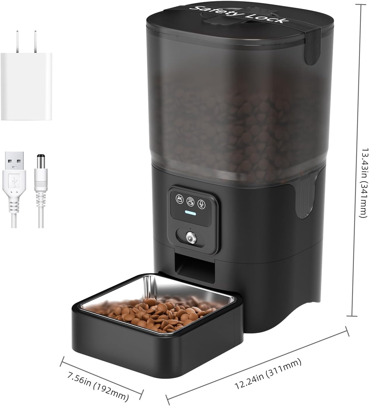 Automatic Cat Feeder with 720p HD Camera & Night Vision, Two-Way Audio, 6L Smart Feeder with App Control via 2.4G WiFi, Easy Clean Detachable, Schedule 1-10 Meals/Day for Cats & Dogs - Black