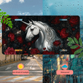 thumbnail image 5 of 1 Pcs 2D Flat License Plate Covers & Frames, White Unicorn among Roses For Decorative Front, Waterproof For Decoration Aluminum License Plate Covers & Frames Cover For Men Women, 12" X 6", 5 of 7