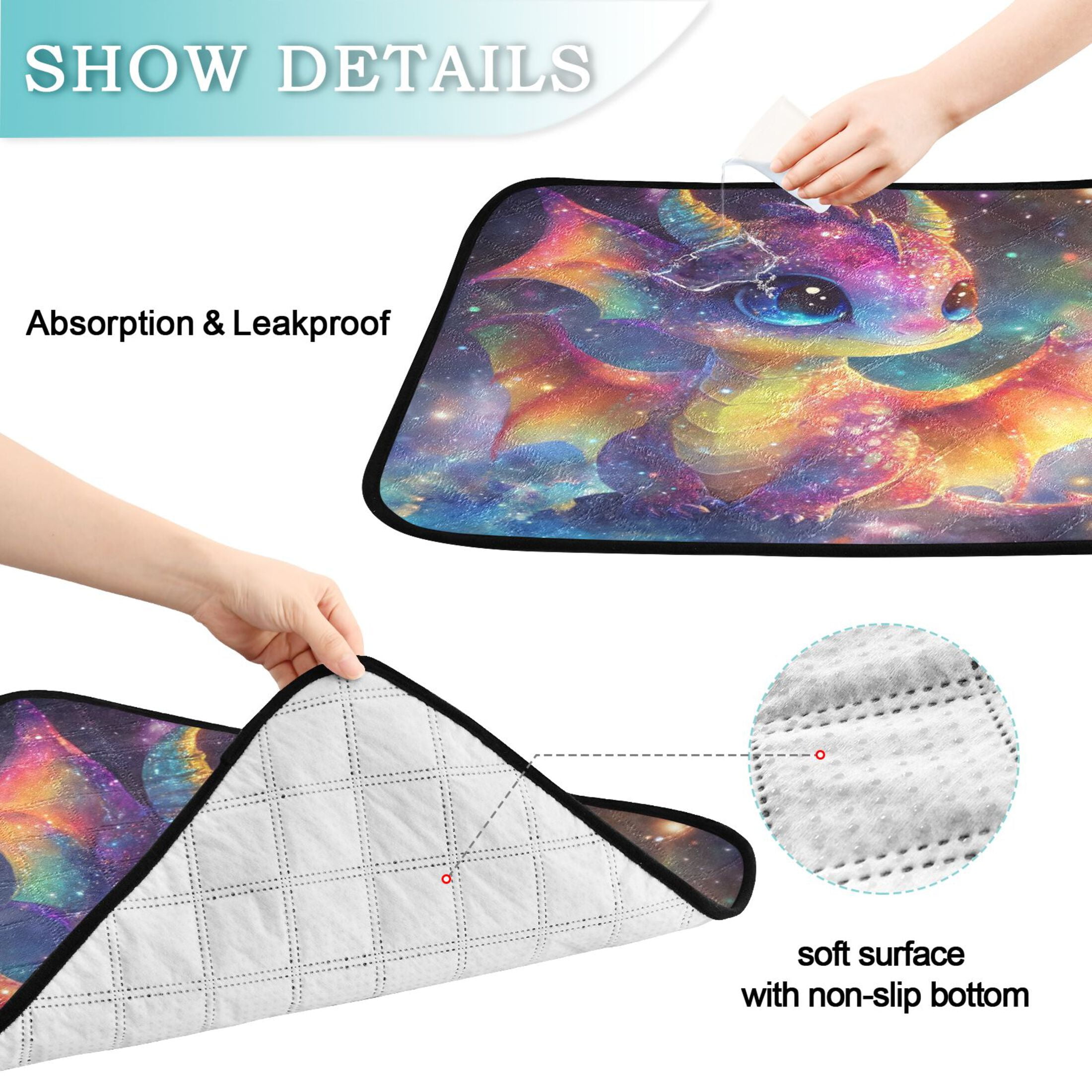 Qxltty Colorful Dragon Baby Cat litter Pads Pet Set of 2 Diaper Mats Center Anti-leakage Layer Absorbent Soft and Comfortable