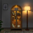 thumbnail image 3 of S-HOME Modern Retro High Arched Storage Cabinet With Lamp, Adjustable Glass Partitions, Multi-Functional Kitchen And Living Room Organizer, Brown, 3 of 13