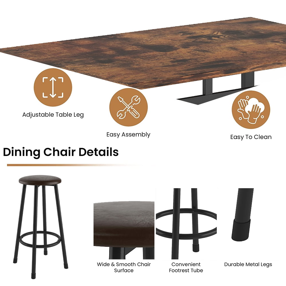 SYNGAR 5 Piece Bar Table Set, Kitchen Counter Height Table with 4 Stools, Space Saving Pub Table Set for 4 Person with Metal Frame, Wood Dining Table & Chair Set for Breakfast Nook Pub Bistro, B1419