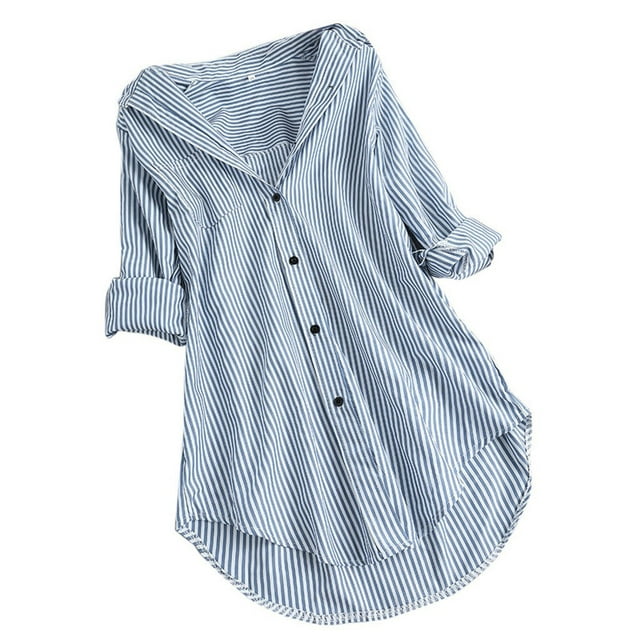 DPTALR Femmes Rayé Manches Longues Col Rabattu Bouton Chemises Haut-de-Forme Blouse