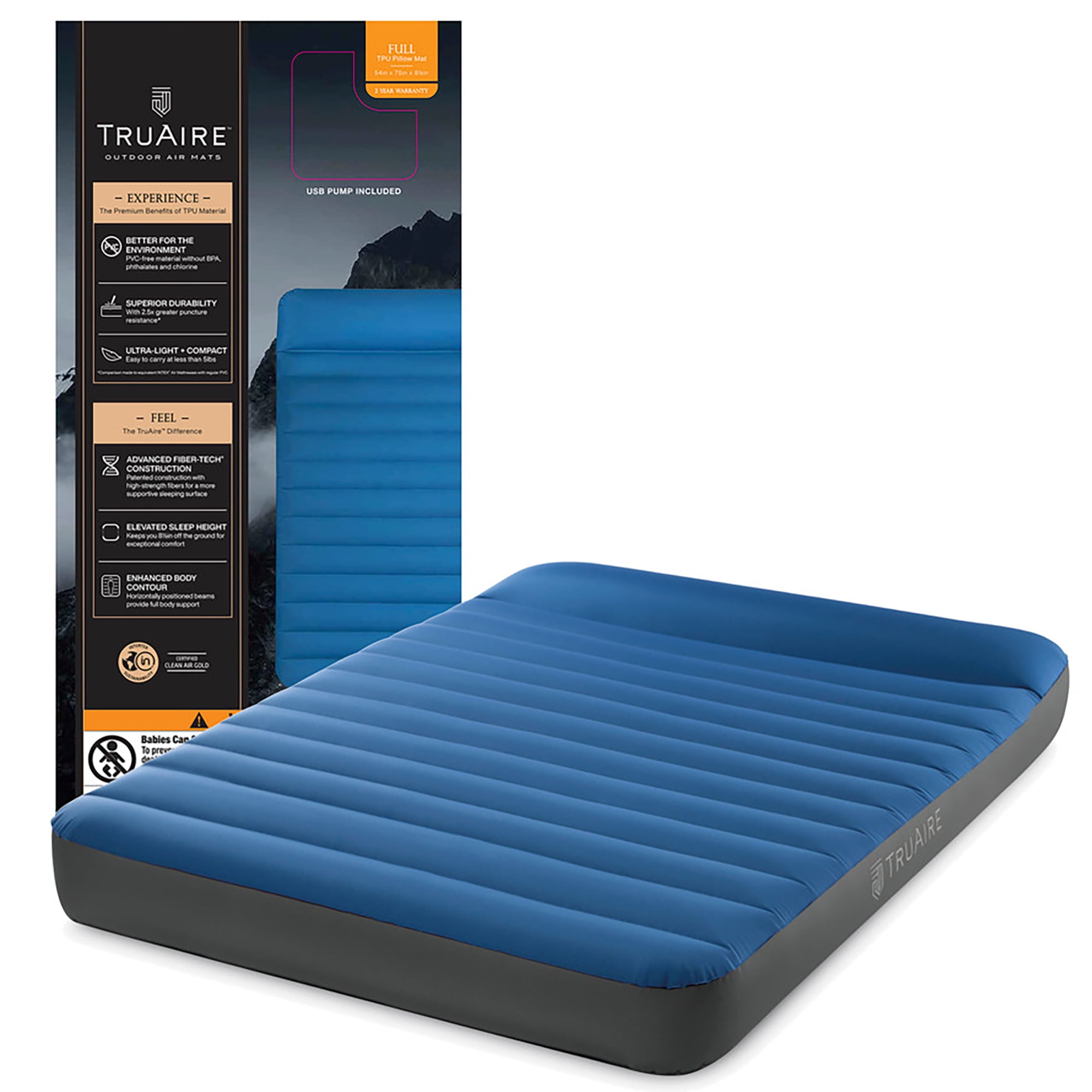 Intex: Dura-Beam: TruAire Pillow Mat - Full - 8.5" Inflatable Air Mattress, QuickFill USB Pump, Puncture-Resistant Fiber-Tech, Carry Bag, 600lb Cap