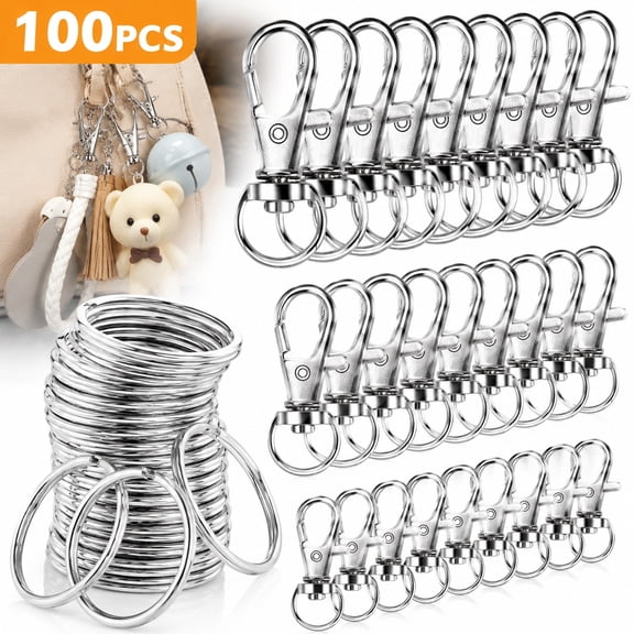 Genreen 100PCS Swivel Snap Hooks with Key Rings,Key Chain Making Kit,Lobster Claw Clasps,Assorted Sizes (Large, Medium, Small) for Keychain Clip Lanyard,Silver