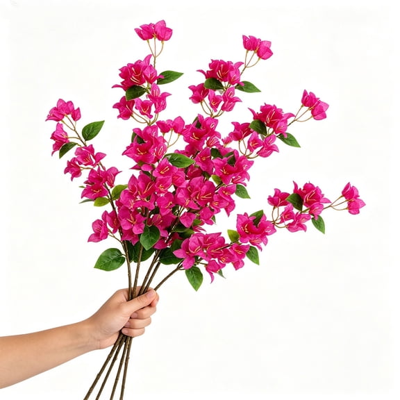 Clearance! Zguuel Artificial Bougainvillea Hanging Flowers, UV Resistant Silk Flower Vine, Outdoor Bougainvillea for Porch Garden Patio Balcony Decor, Rose Red
