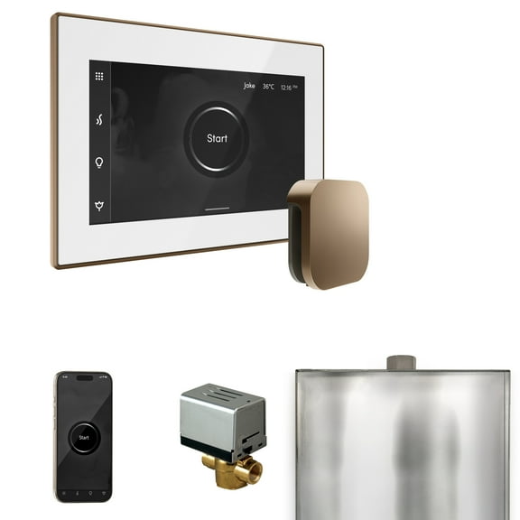 Mr Steam XButler Steam Shower Pkg w/iSteamX Control and Linear Steamhead in White Nouveau Bronze