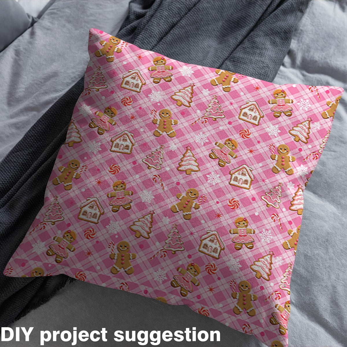 Castle Fairy Merry Christmas Girl Fabric by the Yard 5 Yards,Geometric Plaid Fabric for Sewing,Gingerbread Man Home Decor Fabric by the Yard,Ultra Soft Home Decor