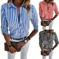 thumbnail image 4 of Pontos Women Fashion Long Sleeve Turn Down Collar Vertical Stripes Office Shirt Blouse, 4 of 8