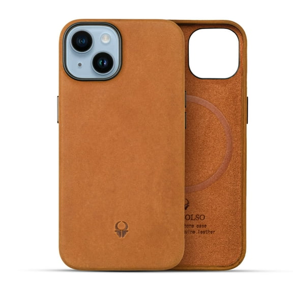 DONBOLSO Vintage Brown Leather iPhone 14 Pro Case - MagSafe Compatible - Lip Screen Protection - Soft Grip - Strong Magnetic Closure