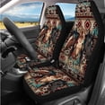 thumbnail image 2 of Binienty Southwestern Aztec Horse Automotive Seat Covers Full Set with Auto Steering Wheel Cover Comfortable Armrest Pad Easy to Install Vehicle Seat Belt Covers 14 PCS Car Interior Decor Set, 2 of 7
