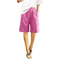 thumbnail image 4 of Xysaqa Bermuda Shorts for Women Casual Summer Womens Comfy Long Cotton Linen Shorts Knee Length High Waisted Shorts for Women Pull On Beach Shorts with Pockets S-3XL, 4 of 6