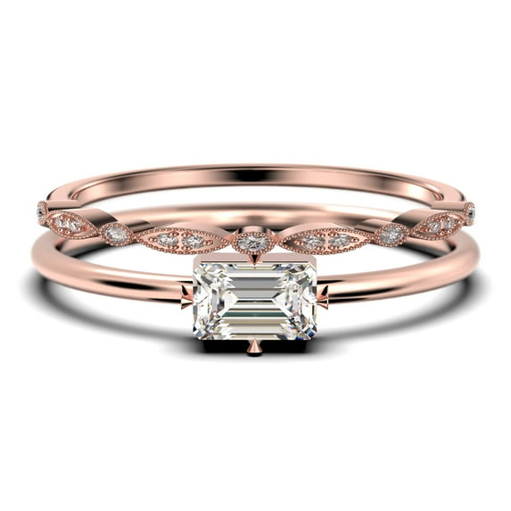 Beautiful Minimalist 1.20 Carat Baguette Cut Diamond Moissanite Engagement Ring, Classic Wedding Ring in 925 Sterling Silver With 18k Rose Gold Plating, Bridal Set, Matching Band