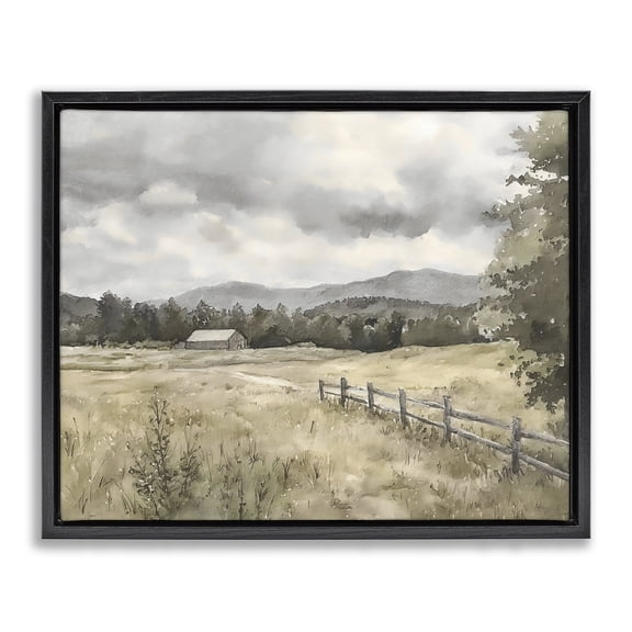 Stupell Industries Muted Valley Cottage Black Framed Floater Canvas Wall Art, design by Riley B