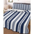 thumbnail image 3 of Quilts Twin Size Bedding Set, Navy Blue Striped Lightweight Quilted Comforter, Modern Farmhouse Geometric Thine Stripes Soft Reversible Bedspread Coverlet with Pillow Covers for All Season, 68" x 86", 3 of 7