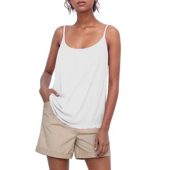 Hiiyo Women's Plus Size Padded Sleeveless Camisole Spaghetti Strap Layering Tank Top, White XXXL