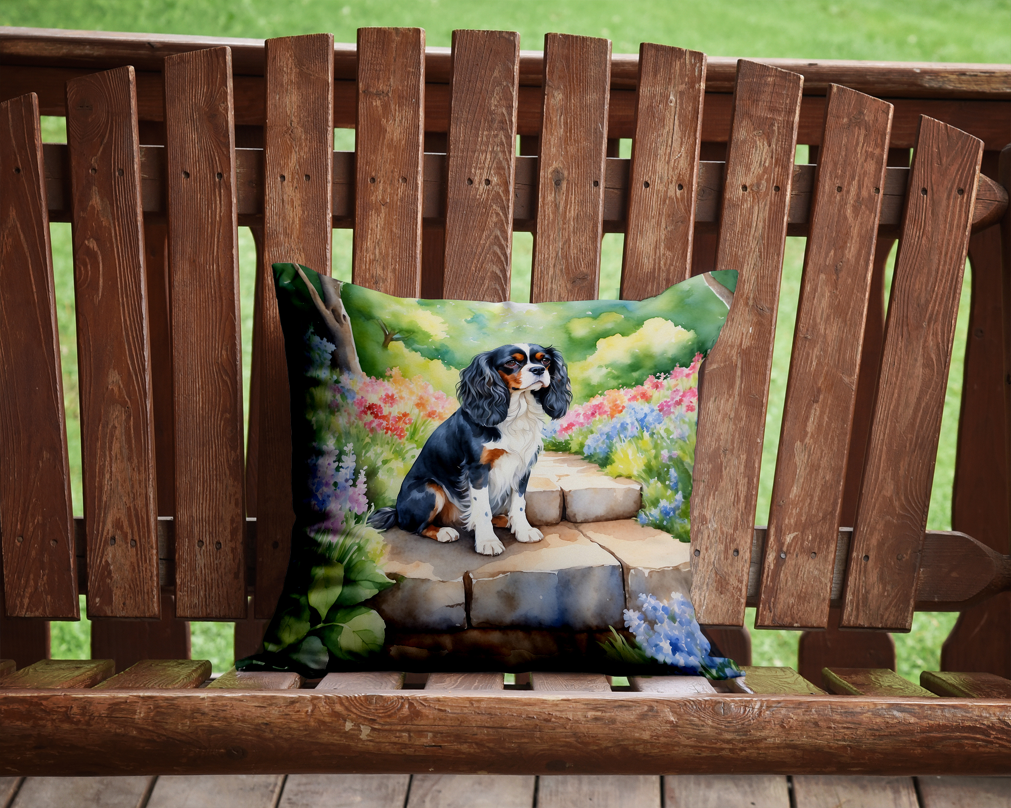 Cavalier Spaniel Spring Path Throw Pillow 14 in x 14 in