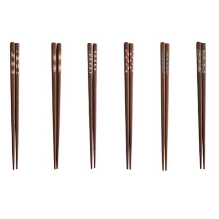 

6 Pairs Reusable Japanese Style Chopsticks Set Classic Natural Wooden Chopsticks