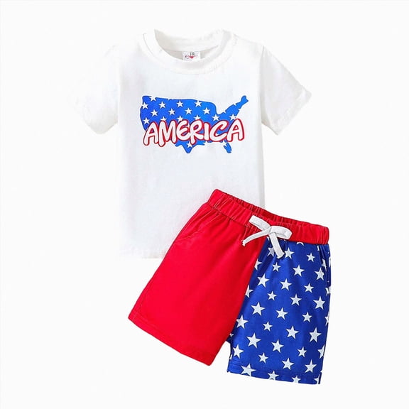 mgoYE 4th of July Toddler Boy Outfit Letter Flag Embroidery T-Shirt Top and Shorts Set 3T 4T 5T 6T 7T 2 Piece July Fourth Clothes Set Size 5-6 Years
