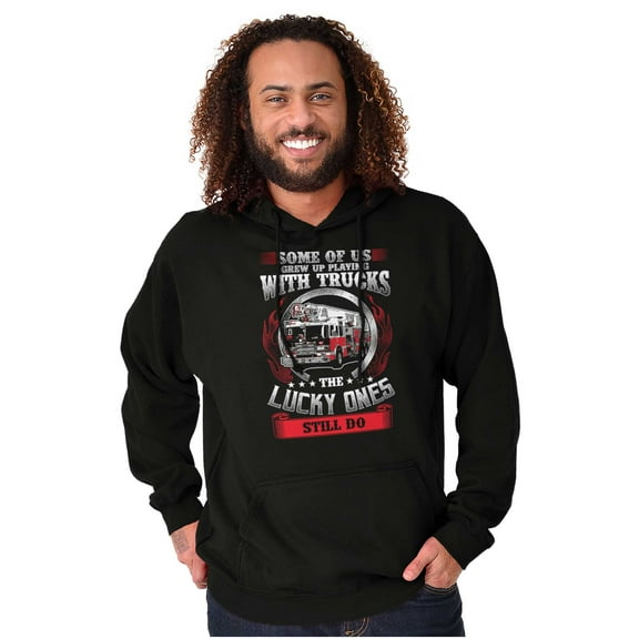 Grew Up Playing Fire Trucks Lucky Men's Big & Tall Graphic Hoodie Brisco Brands 2X
