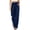 Navy women wide leg pants with pockets a1, variant on Usloyux Women's Wide Leg Drawstring Flowy Palazzo Pants with Pockets Elastic Casual Beach Vacation Trousers, Khaki S
