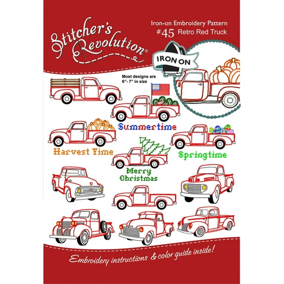 Stitcher's Revolution Retro Red Truck Iron-on Transfer Pattern for Embroidery