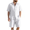 thumbnail image 2 of Mens Cotton Linen Shorts and Shirt Sets Tracksuit Set Summer Co Ord Sets Short Sleeve Button Down Shirts & Shorts with Pockets 2 Piece Outfits Vacation Beach Wedding Suits White L, 2 of 7