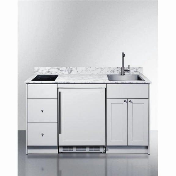 Turnkey Caldera Kitchen featuring pre-assembled cabinetry and countertop in white.
