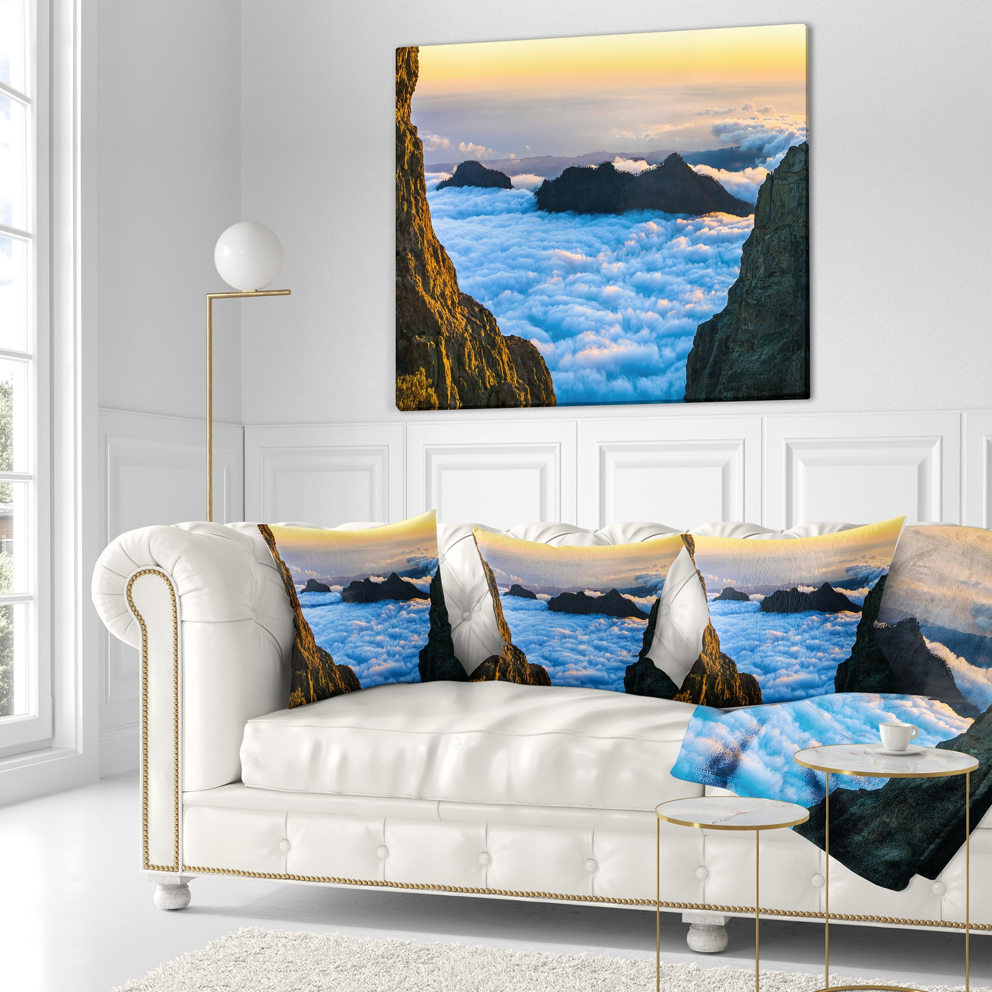 Designart Gran Canaria Sunset over Clouds - Seashore Throw Pillow - 18x18