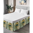 thumbnail image 4 of Teal Peacock Feathers Wrap Around Bed Skirts for King Bed 18" Drop,Bed Skirt with Adjustable Elastic Belt Dust Ruffle Bed Valance for Bedroom Hotel Retro Abstract Art Watercolor Bed Frame Cover, 4 of 7