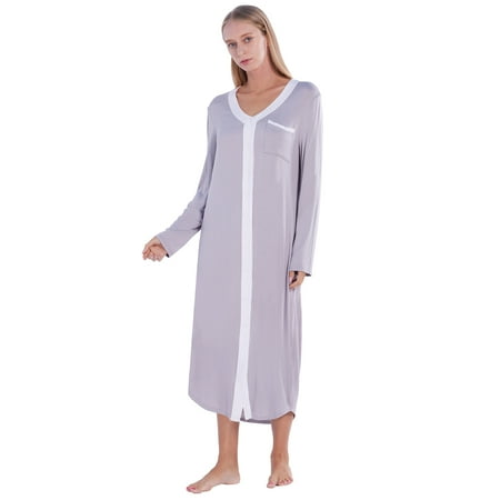 

Valcatch Women Long Sleeve Nightshirts Button Down Nursing Nightgown Breastfeeding Sleep Dress With Pocket