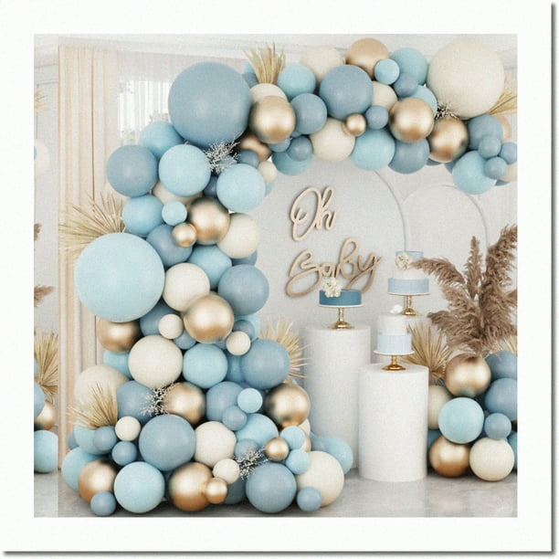 WhimsiArch Baby Blue Balloon Garland Kit Sand White Metallic Gold Slate Fog Balloons for Boy Baby Shower Bridal Shower Birthday Party Decorations. Walmart