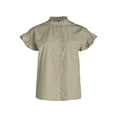 thumbnail image 5 of Free Assembly Women's and Women's Plus Ruffle Trim Neck Top with Short Sleeves, Sizes XS-4X, 5 of 5