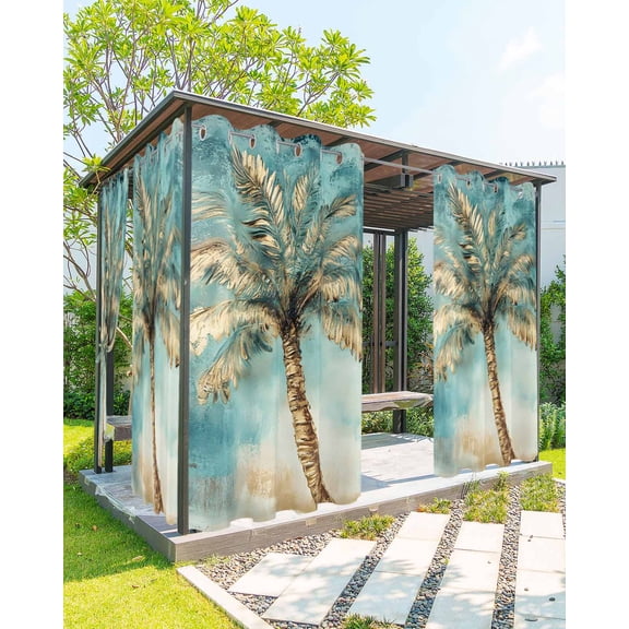 nqOlkjepod Outdoor Curtains for Patio Waterproof, Coastal Beach Tree Outdoor Privacy Panels Grommet, Summer Vintage Tropical Plant Blackout Outside Curtains for Porch/Cabana 54"x108", 2 Panels