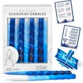 thumbnail image 2 of Premium Drip less Hand Made Decorated Hanukkah Candles Set of 45 Blue Shades Spiral Menorah Candles with Prayer Card and DIY Dreidel, Enough for Eight Nights of Chanukah, 2 of 4