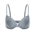 thumbnail image 5 of Deyllo Women's Lace Push Up Padded Plunge Add Cups Underwire Lift Up Bra, Unique Gray 38DDD, 5 of 9