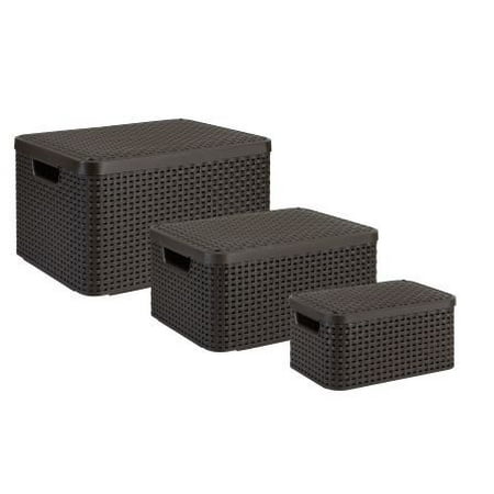 Curver By Keter Baskets Set Of 3 Rectangular Resin Wicker Storage Curver By Keter Baskets Set Of 3 Rectangular Resin Wicker Storage Containers With Lids Small Medium And Large Com