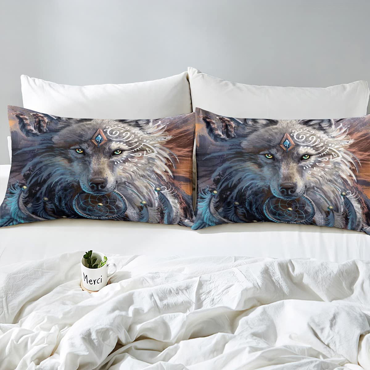 Native American Flowered Dream Catcher Duvet Cover and Pillow Sham Bedding Set 
