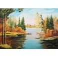 thumbnail image 2 of Natalia, Gusak 18x14 Gold Ornate Wood Framed with Double Matting Museum Art Print Titled - Oil forestlake IV, 2 of 4