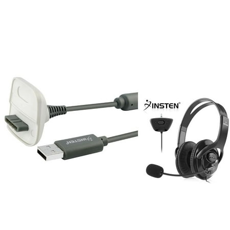 Xbox 360 Headset with Mic & xbox 360 charger by Insten Black Headset Headphone with Microphone + USB Charging Cable For Xbox 360 Wireless Remote Controller
