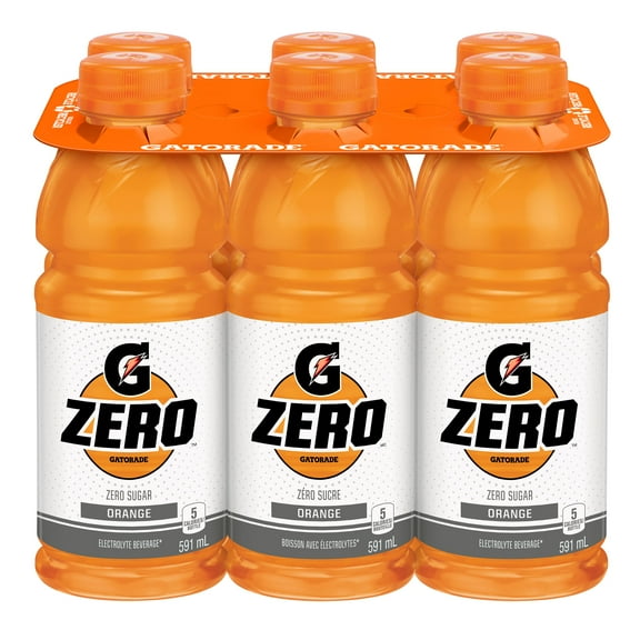 Gatorade Zero Sugar Orange Electrolyte Beverage 6 x 591 mL, Bottles