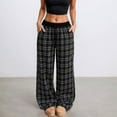 thumbnail image 2 of Bibifish Women's Pants Plaid Wide Leg Pants Elastic Waistband Flowy Fabric Stretchy Loose Fit Daily Wear Pants With Side Pockets, 2 of 9