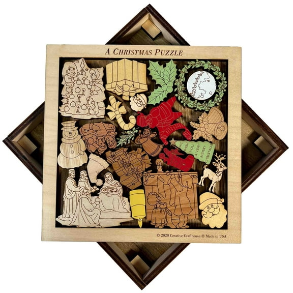 Creative Crafthouse Christmas Cheer Puzzle, Festive Wood Brain Teaser Gift, USA Made