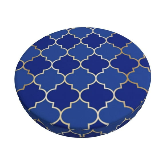Naloa Blue Gold Grid Lantern Shapes Round Bar Stool Cushion Cover 12-14 inch, Fits Kitchen, Office, Restaurant Chairs - 12 inch